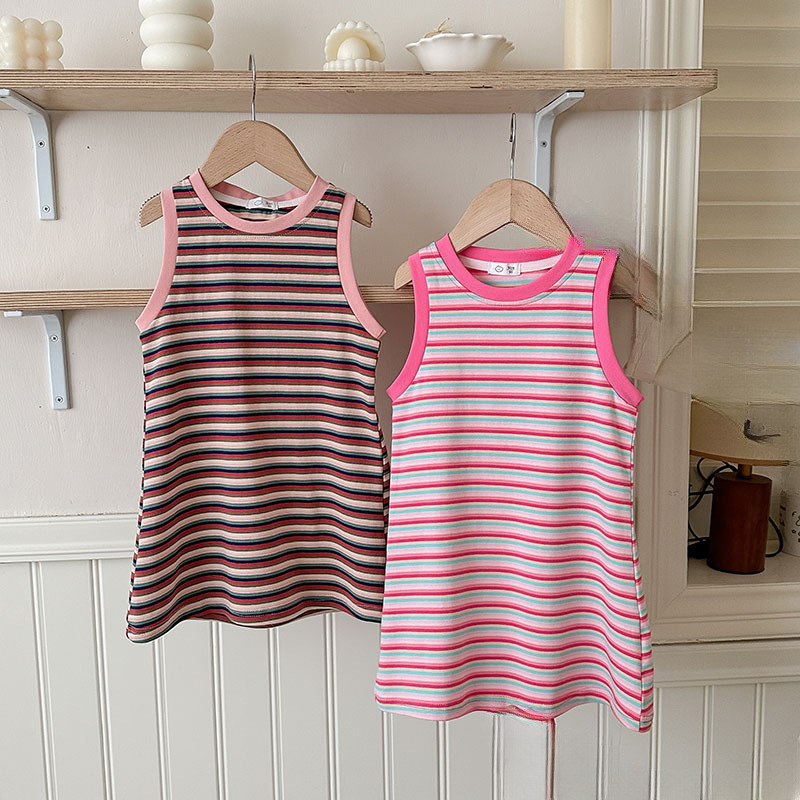 Children's Skirt Children's Striped Skirt Summer Little Girl's dress Korean Style Cute Baby Sleeveless Girls' Sling Vacant Skirt