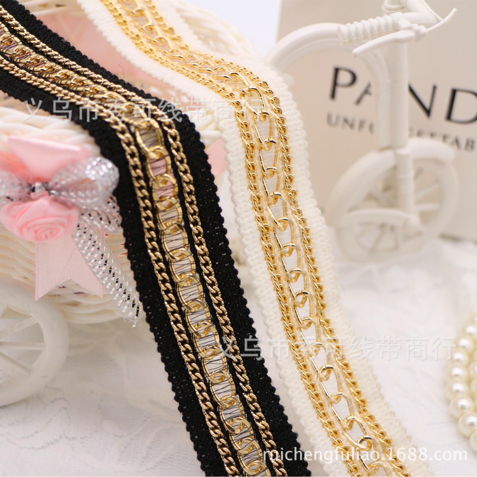 现货2.5cm金属三排链条织带花边手工diy衣边服装辅料衣服装饰配件