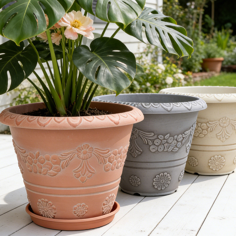 Universal Flower Pot, Ultra-Thick Resin Plastic Flower Pot, Imitation Stoneware Pot, Red Pottery Pot, Universal Gallon Pot, Old Relief Flower Pot