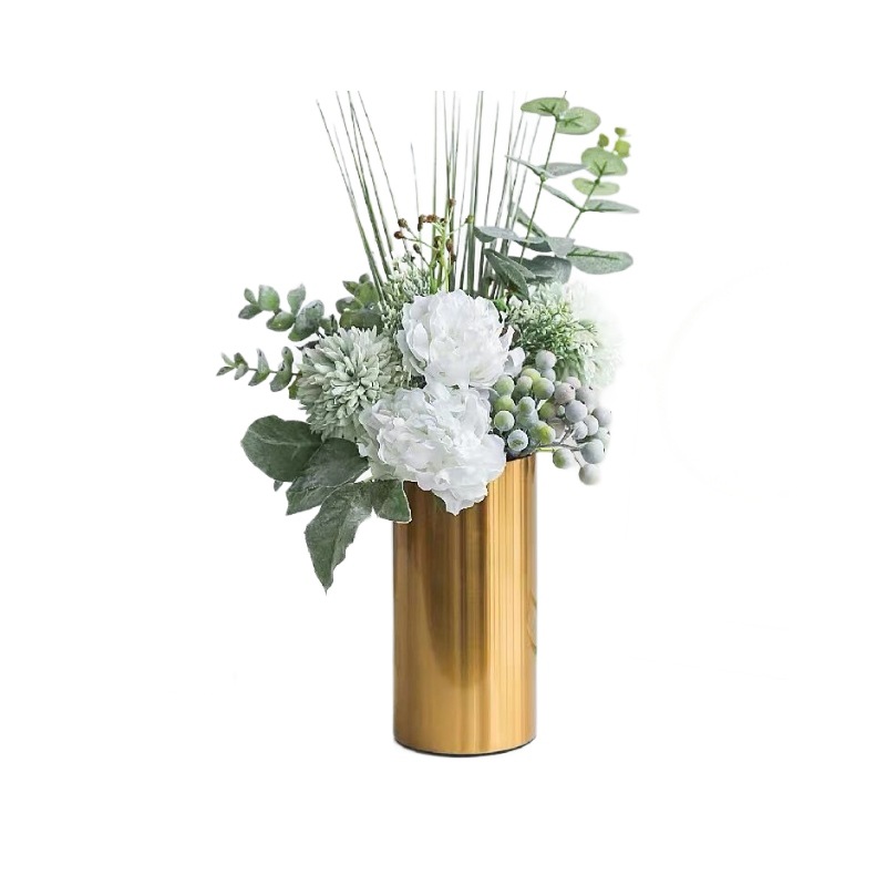 Nórdico moderno simple y lujoso ornamentos de vasijas de flores de metal arreglos de flores de alta calidad decoración de mesa de comedor