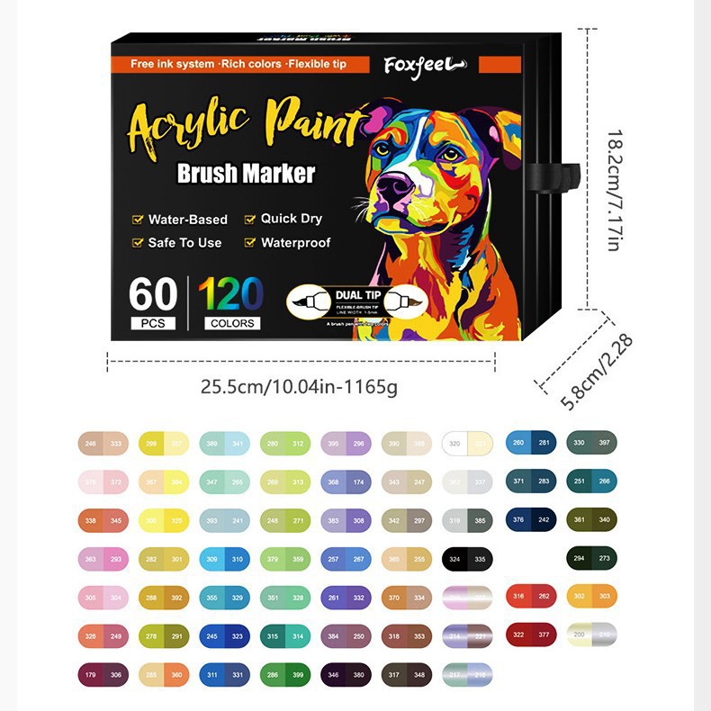 Explosión transfronteriza doble cabeza de acrílico de dos colores marca de pintura de arte marca de pintura de color grande pluma de acuarela de pintura profesional