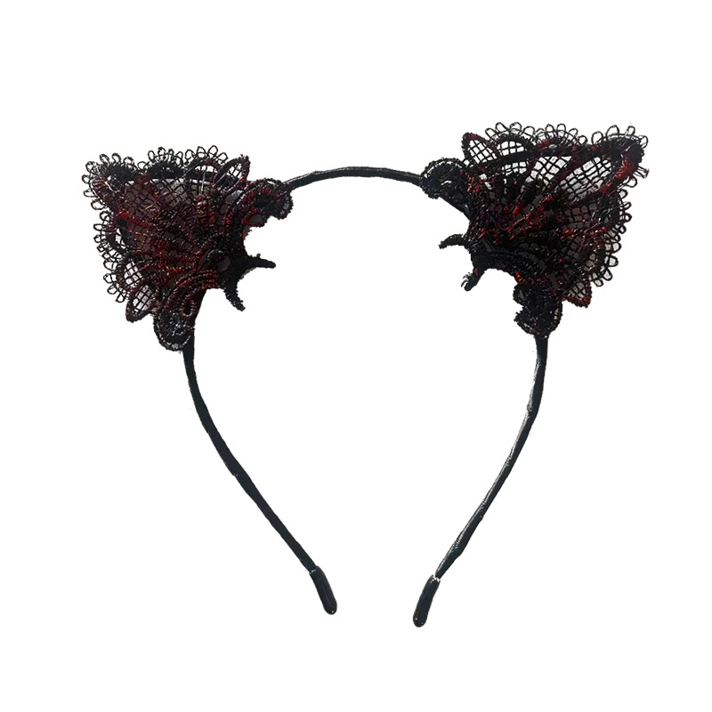 Amazon transfronterizo Halloween encaje lindo gato oreja banda de cabello mujer banda de cabello dulce rojo simple adornos de cabello TK