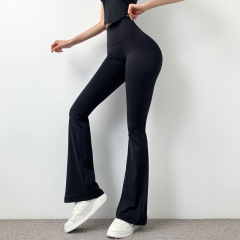 無尺碼萊卡裸感闊腿褲女高腰提臀寬鬆褲顯瘦瑜伽喇叭褲