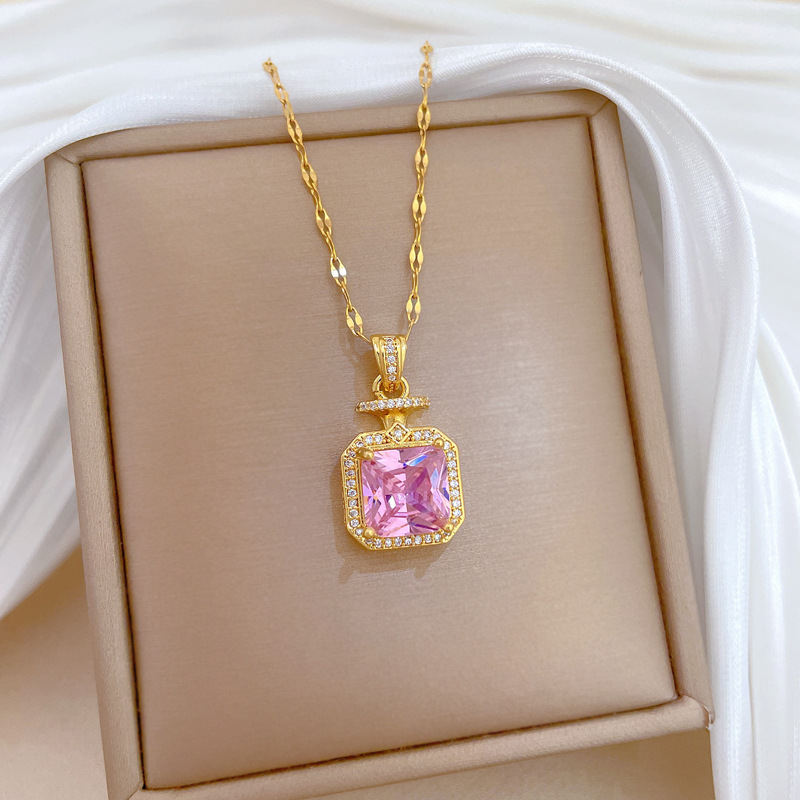 【 Titanium Steel 】 Perfume full diamond fashion, light luxury style, luxurious quality, full diamond necklace, versatile for women, collarbone chain, titanium steel chain pic 16