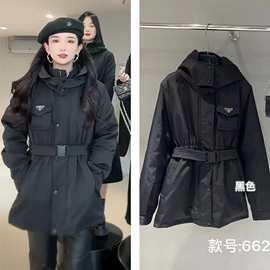 连帽夹棉冲锋衣棉服外套女中长款百搭显瘦收腰风衣