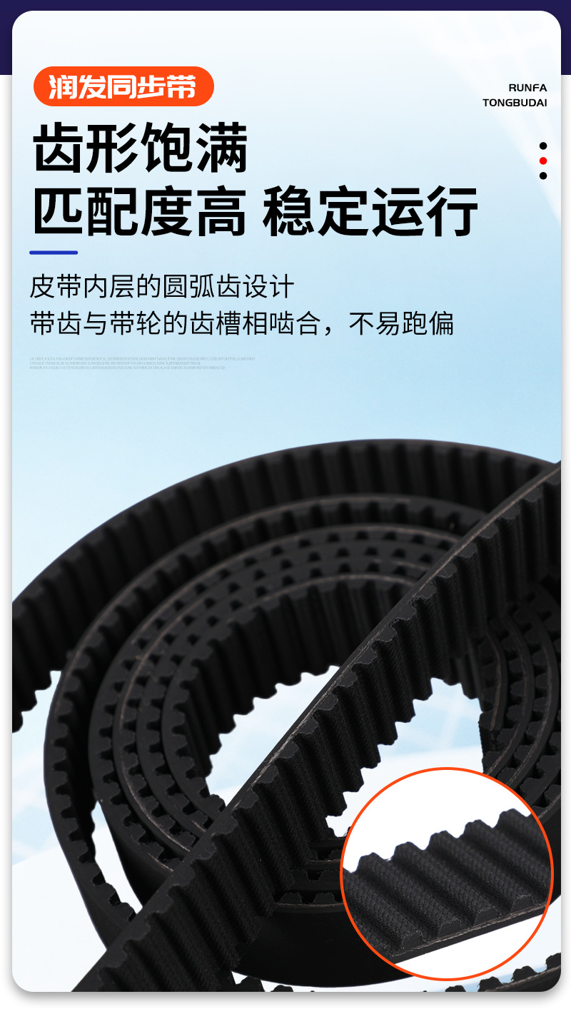 Black RPP8M open rubber timing belt with glass core, elevator machine belt, rubber conveyor belt