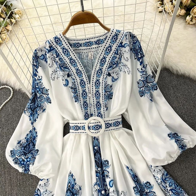 Women's Regular Dress Bohemian V Neck Printing Button Long Sleeve Flower Knee-length Holiday Daily display picture 2