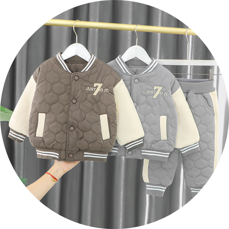 Boys' Winter Thickened Set New Plush Clip Casual Cotton Baseball Suit Cartoon Two Piece Baby Children's Wear_voghion.com