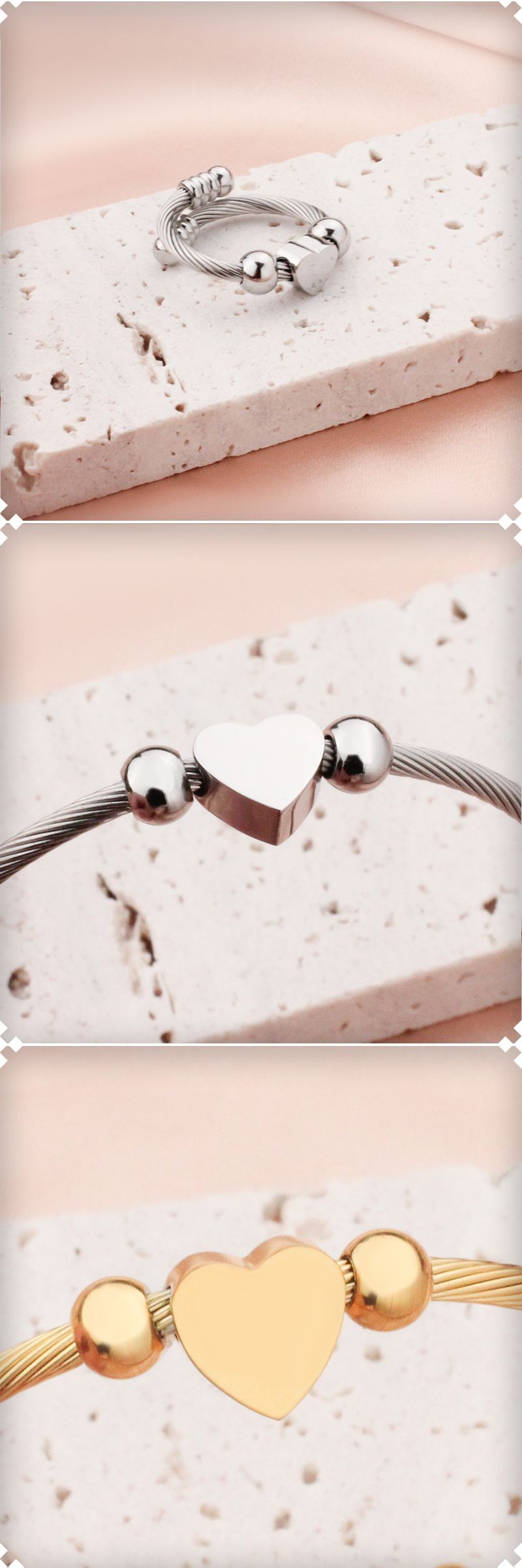 Fashion Heart Shape Titanium Steel Rings Bracelets