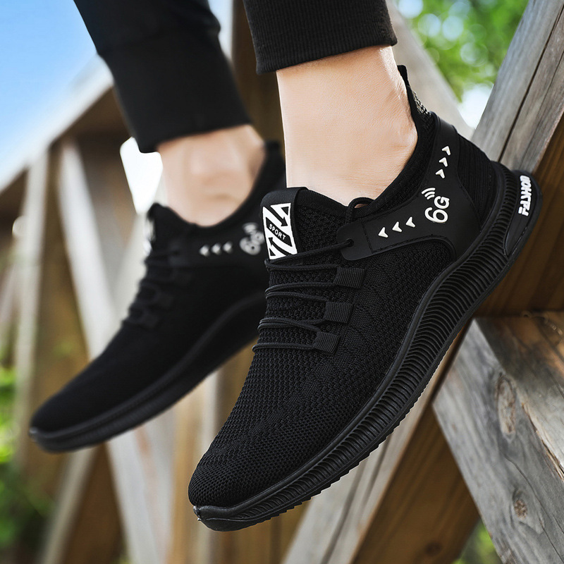 夏季新款大碼46碼男鞋飛織運動透氣系帶潮流舒適跑步休閑低幫男鞋