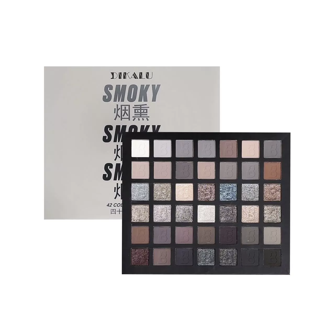 Тени для век палетка (Dikalu) Smoky, 42 цвета, матовые и шиммер, компактная 18.1×16×1.5 см