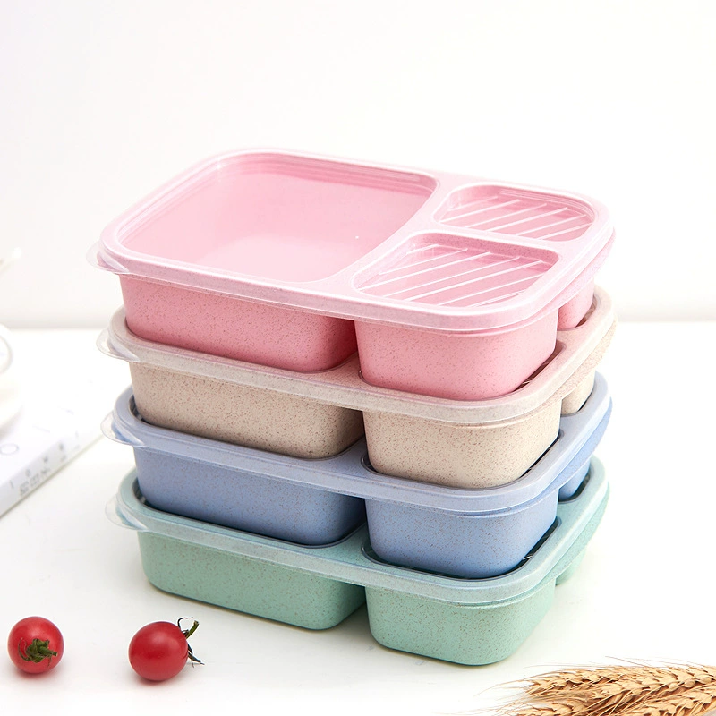 Bento Lunch Box (Sange) wheat straw, food-grade, 3-compartment compact 11.75×7.75×2.5 cm