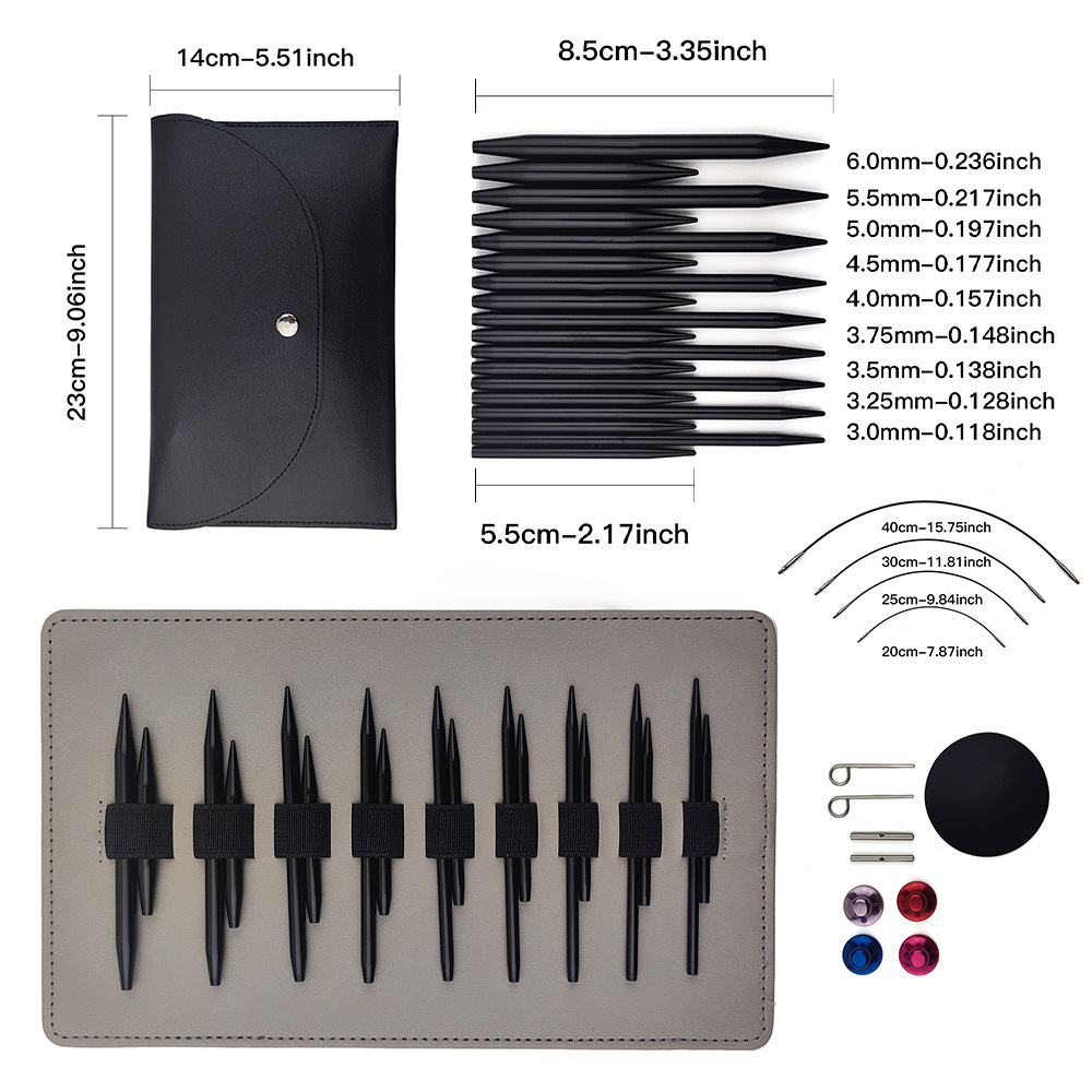 Agujas de lana transfronterizas negras de óxido de aluminio desmontables de manga 5 + 8 agujas de suéter de cambio de cuerda 9 paquetes