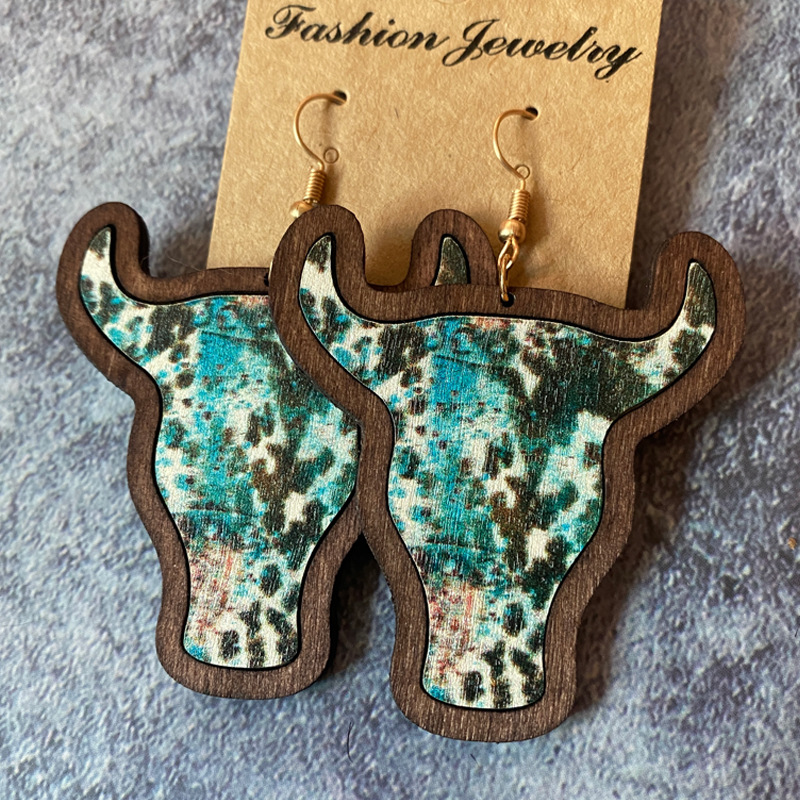 Travel Occasion 1 Pair Retro Bull Head Wood Women's Drop Earrings