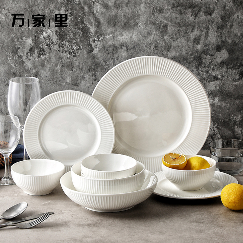 White Dishes and Plates Set Household Simple Tableware Ceramic Rice Bowl Plate High-End Dishes and Chopsticks Set