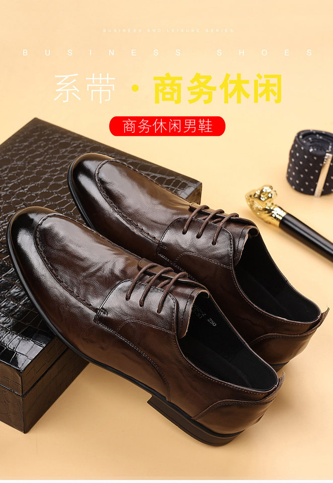 Giày da nam buộc dây kiểu Anh công sở, da bò lớp một, đế mềm, gót thấp 1–3 cm — màu nâu, màu đen chi tiết 6