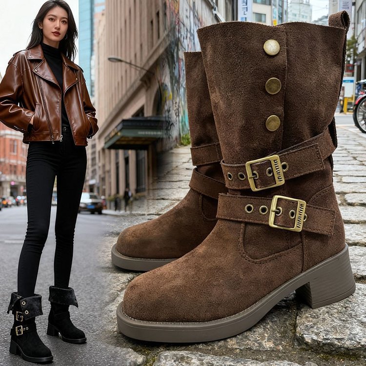 2026 otoño nuevas botas Martin de suela gruesa mujer estilo británico retro diseño cinturón hebilla caballero adelgazamiento pila botas individuales