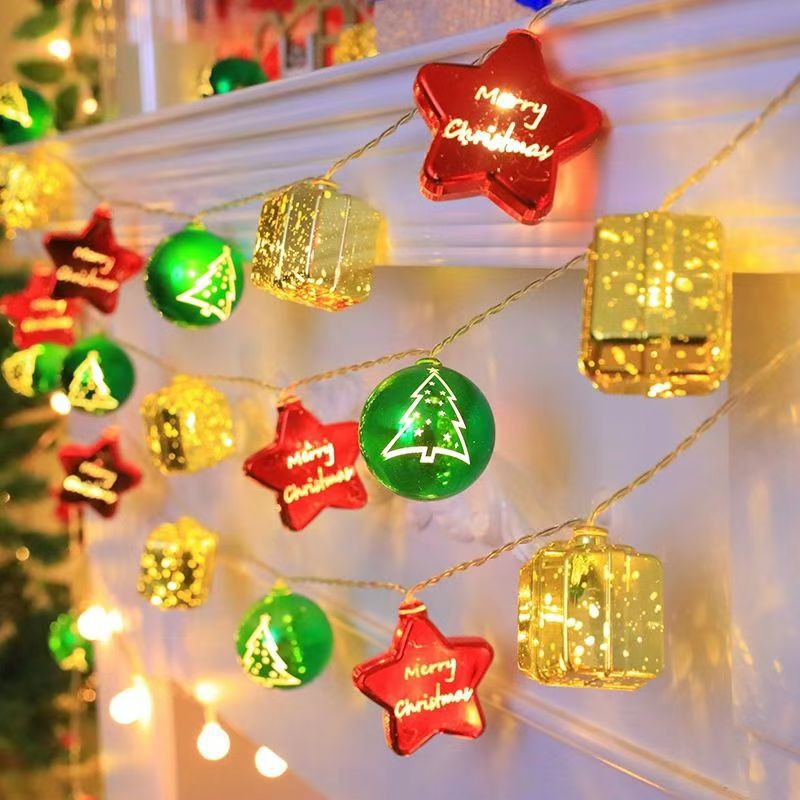 Caja de regalo galvanizada de Navidad transfronteriza LED combinación de jugadores de estrellas de luz string colgante decoración de árbol de Navidad atmósfera decoración de luz