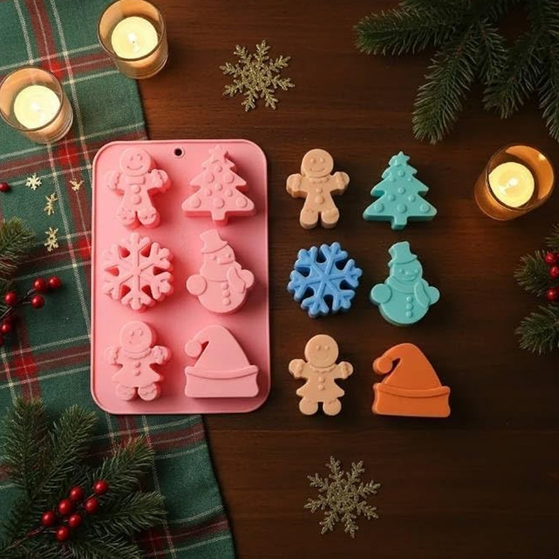 跨境新款Christmas Chocolate Molds硅胶6腔姜饼人圣诞巧克力模具