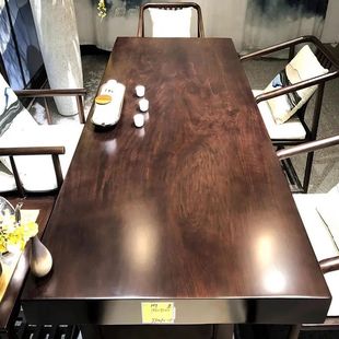 Ebony Solid Wood Large Board Tea Table and Chair Combination New Chinese Style Full Board Tea Table Office Dual-Purpose Table High-End Reception Table