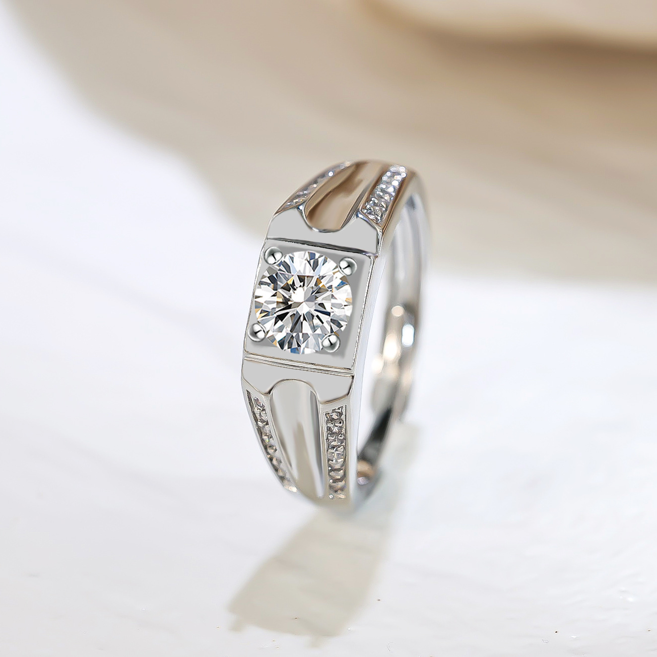 Tiktok Kuaishou Live Hot-Selling Square Full Diamond Men's Ring Novel Fashion Versatile Wedding Ring Men's Diamond Ring Manufacturer Supply