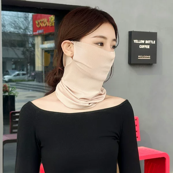 Popular Ice Silk Striped Sunscreen Mask to Cover Face, Cycling Sunshade, Neck Protection, Face Protection, Ear-Hanging Mask, Ultra-Thin Summer