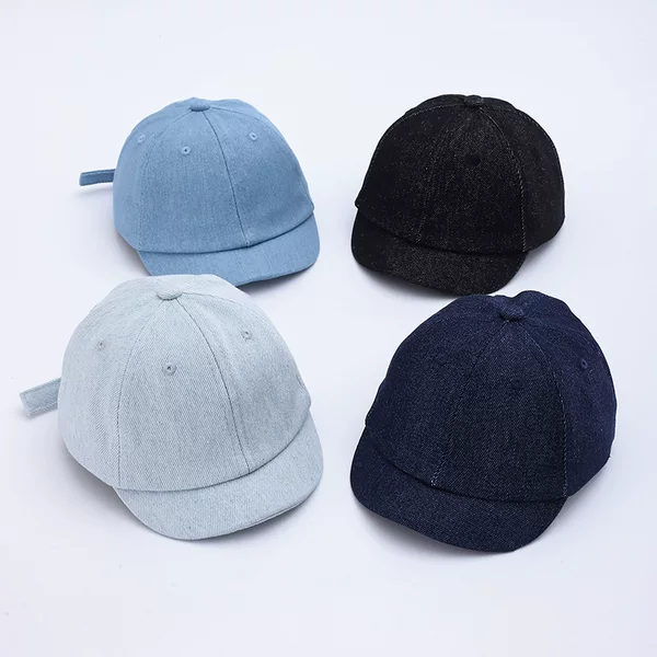 1-3 Years Old Baby Hat Spring and Autumn Washed Denim Short Brim Baseball Cap for Boys Japanese Style Super Cute Unisex Toddler Baseball Cap