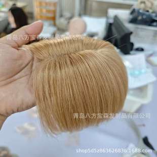 Mono Short Hair Real Human Hair Wig with Smooth Hair Clips Portable Replacement # 3 Mesh Middle Part Wig 7*10cm
