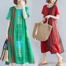2023夏季新款宽松显瘦中年妈妈装印花复古文艺中长款连衣裙休闲风