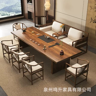 宋代美学实木大板茶台南美胡桃木罗汉床茶桌椅组合去客厅化实木桌