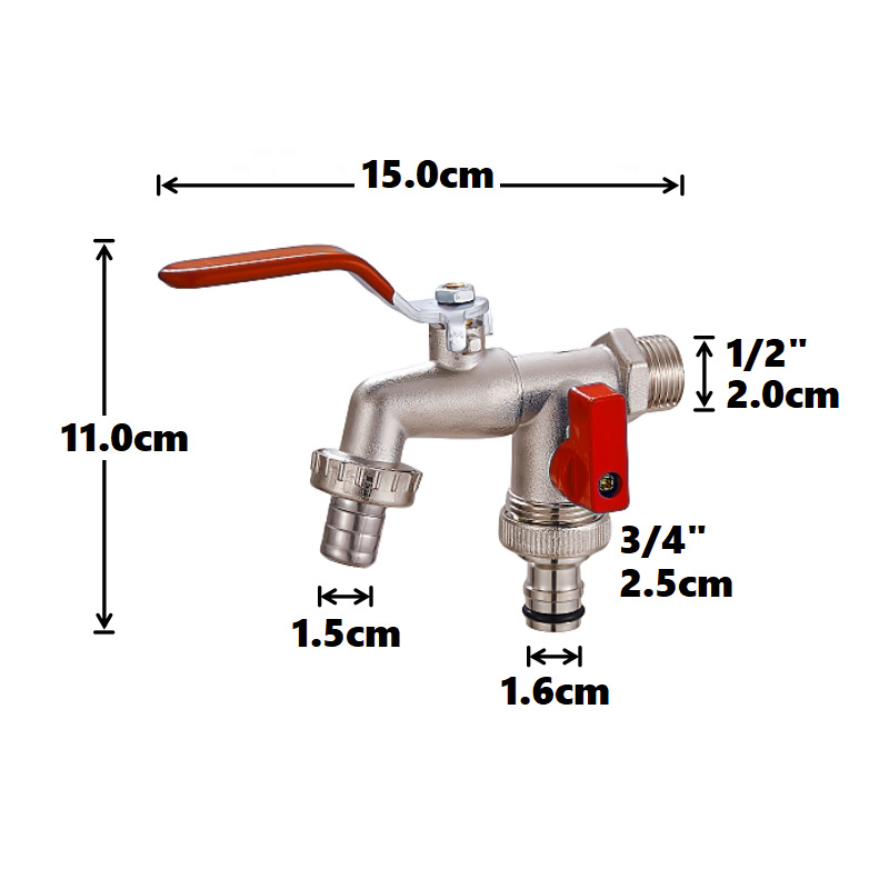 Cross-border exclusive gardening double water outlet zinc alloy faucet, one in and two out double pacifier, belt faucet [red] Item Picture