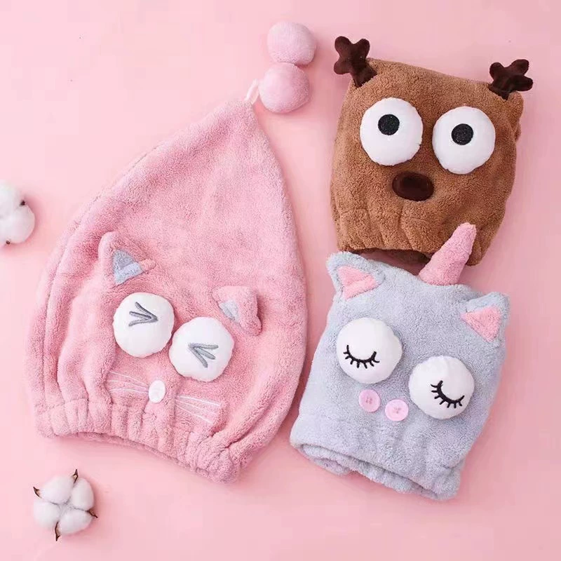 Новая мультяшная шапочка для душа из кораллового флиса, женская шапка, шапочка для сухих волос, утолщенная водопоглощающая Милая шапочка для душа, платок для волос