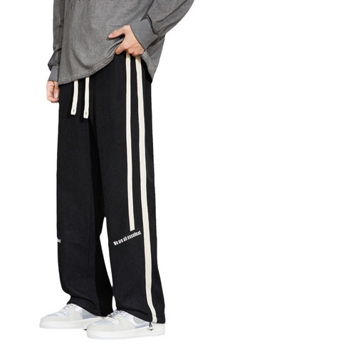 Men's Loose Fit Athletic Pants Spring and Autumn Fashion, Warm Fleece Lined Straight Leg Trouser with Ankle Cuffs, Two-Way Wear Sweatpants for Men