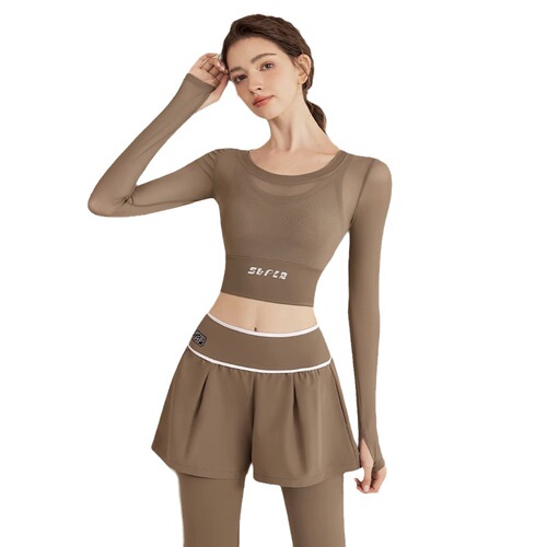New yoga wear women's short-sleeved summer breathable top Pilates training sports running fake two-piece fitness wear