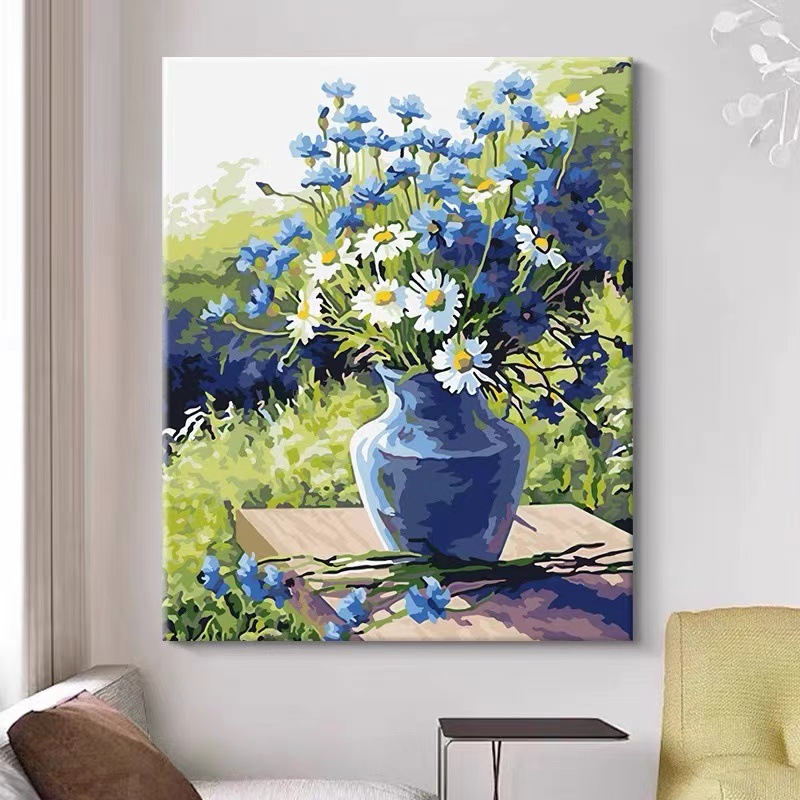 Pintura al óleo digital DIY pintura al óleo relleno floral ventana flores regalos de cumpleaños hechos a mano DIY pintura al óleo relleno moderno minimalista