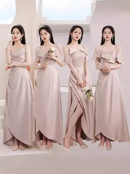 2026 New Satin Bridesmaid Dresses, Simple Slim-Fit High-End Niche Sister Group Bridesmaid Gowns