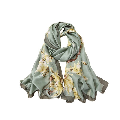 21 spring and summer elegant silk scarf sun protection scarf large shawl for women wholesale satin beach long scarf printed shawl