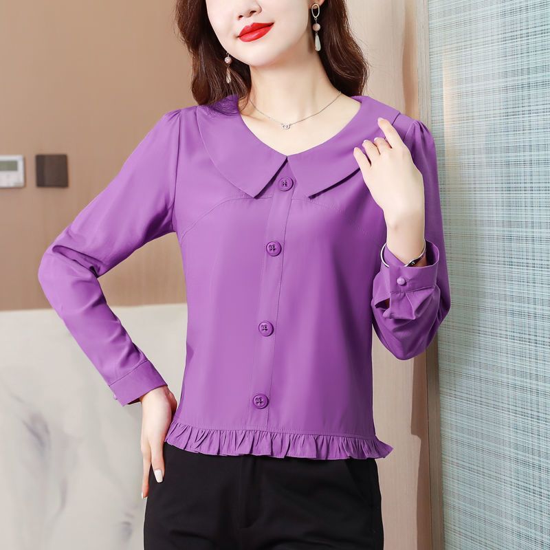 Purple Doll Collar Shirt Women's Long-sleeved Autumn 2024 Styish Short Cardigan Top Beautiful Chic Base Shirt