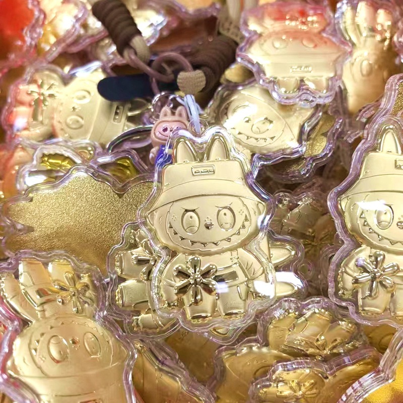 水貝人気ラブブゴールドキーホルダー LABUBU バッグペンダントパンダペンダント携帯電話チェーン漫画卸売|undefined