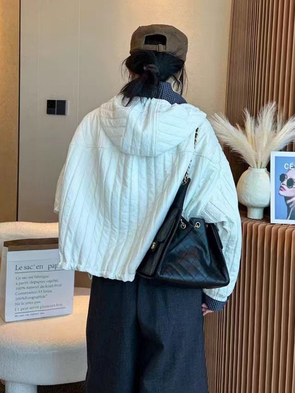 白色外套女秋冬韩系高级感连帽轻薄棉衣棉服宽松保暖短款外套7638|undefined