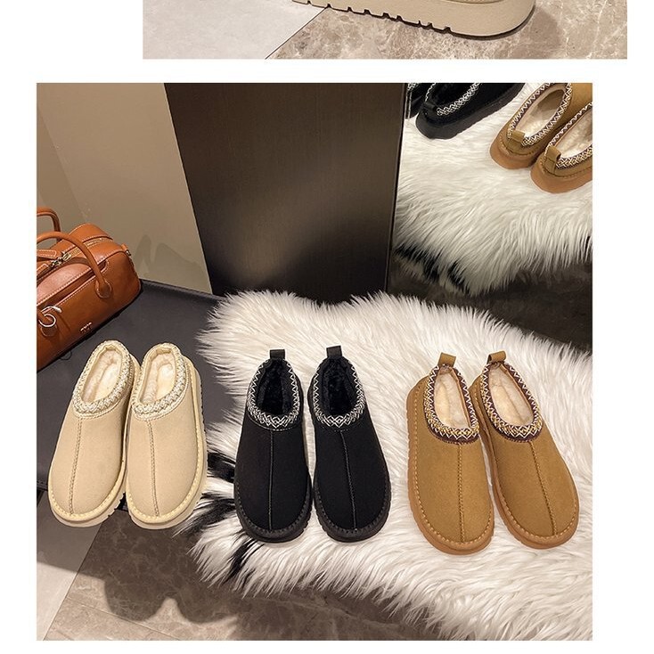 Snow Boots 24 Women's Size 43 Large Plus Velvet Fur Warm Platform Thick-Soled Slippers Heelless Cotton Shoes E18