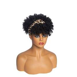 海外仓代发非洲小卷假发时尚女士头巾假发化纤头套Headband wigs