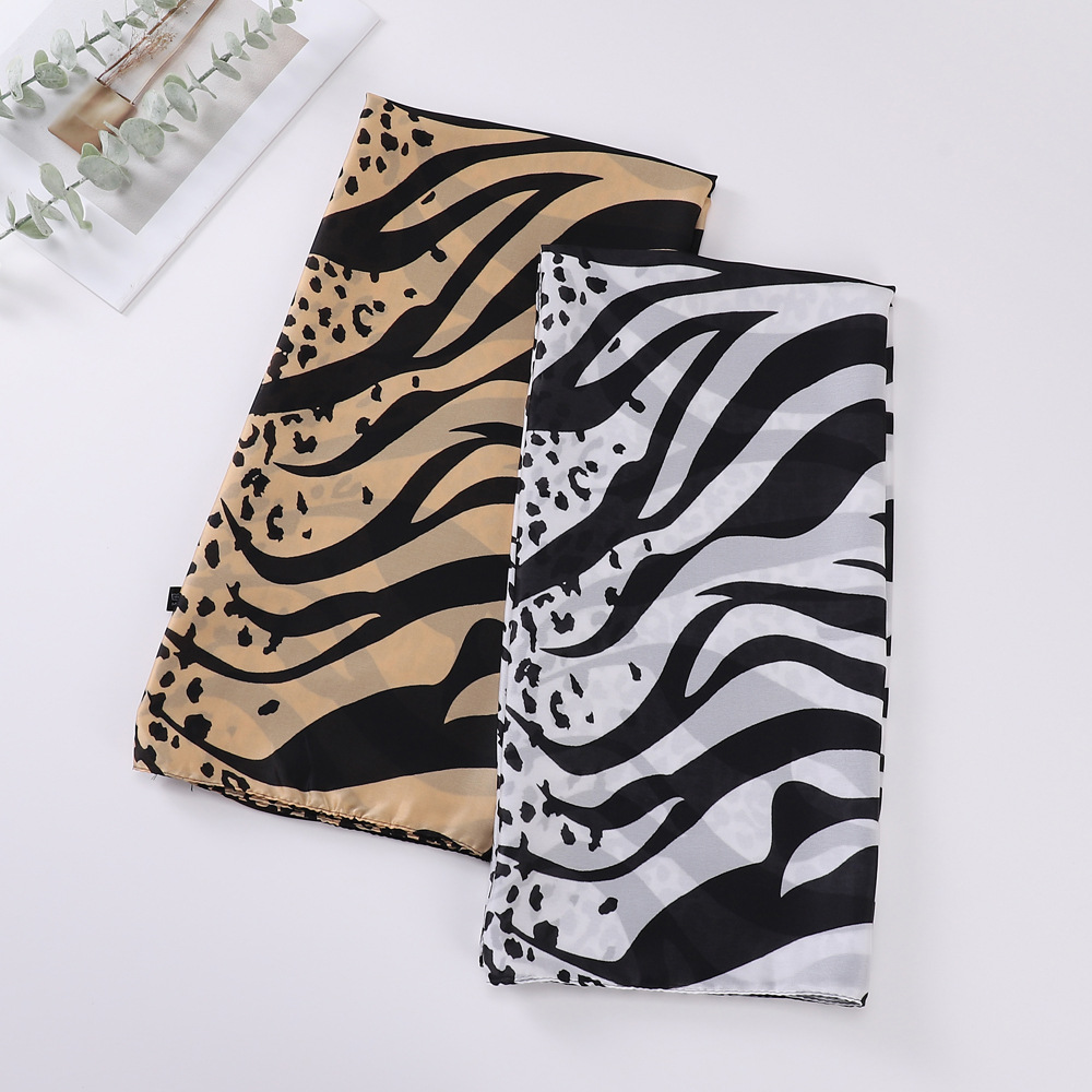 Leopard Print Patchwork Shawl Trendy Retro Style Long Silk Scarf Breathable Sunscreen Thin Women's Accessory_voghion.com