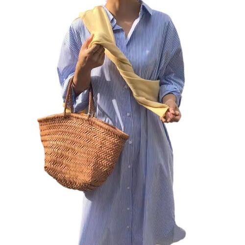 2025 Korean Version Versatile Fresh Striped One-Button Long Shirt Dress