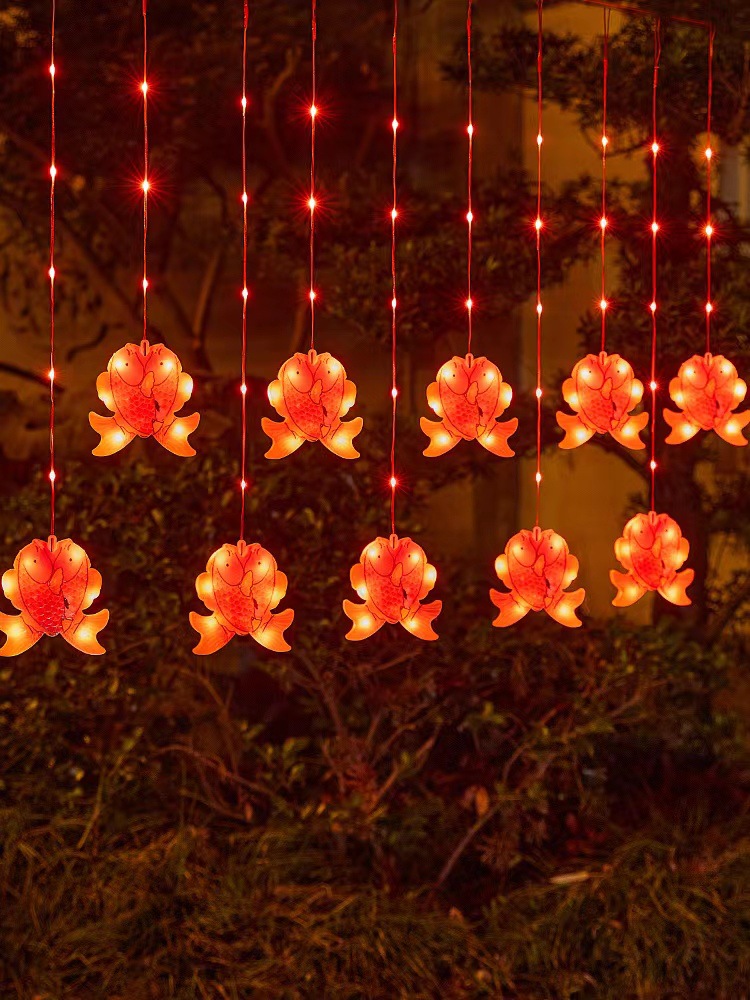 Luces de cadena Año Nuevo luces decorativas Piscis luces de colores Festival de Primavera 2024 fu carácter nuevo Fuwa Año Nuevo cortina pequeña linterna roja