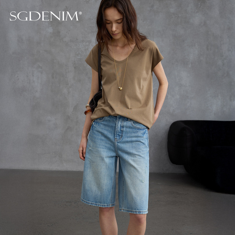 High-Waisted Denim Shorts for Women, Loose Straight Wide-Leg Pants, Hong Kong Style, New Summer 2026 Boyfriend Style