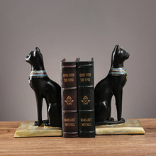 跨境复古埃及猫书挡树脂轻奢玄关书房书柜摆件样板房装饰黑猫书立
