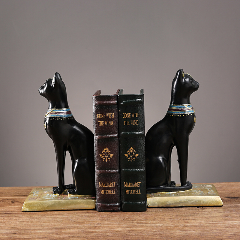  Retro Egyptian Cat Bookend Resin Light Luxury Entrance Study Bookcase Decoration Model Room Decoration Black Cat Bookend
