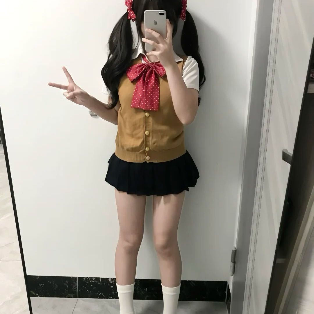 jk制服2026针织衫咖色开衫马甲短袖衬衫叠穿绀色JK裙正版原创套装