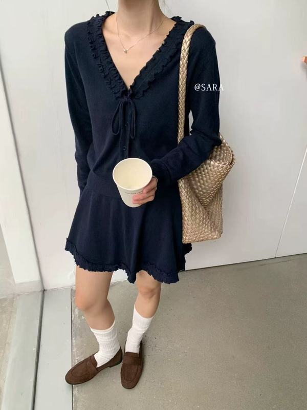 法式温柔背心百褶裙+针织开衫两件套女2025秋季新款气质收腰潮|undefined